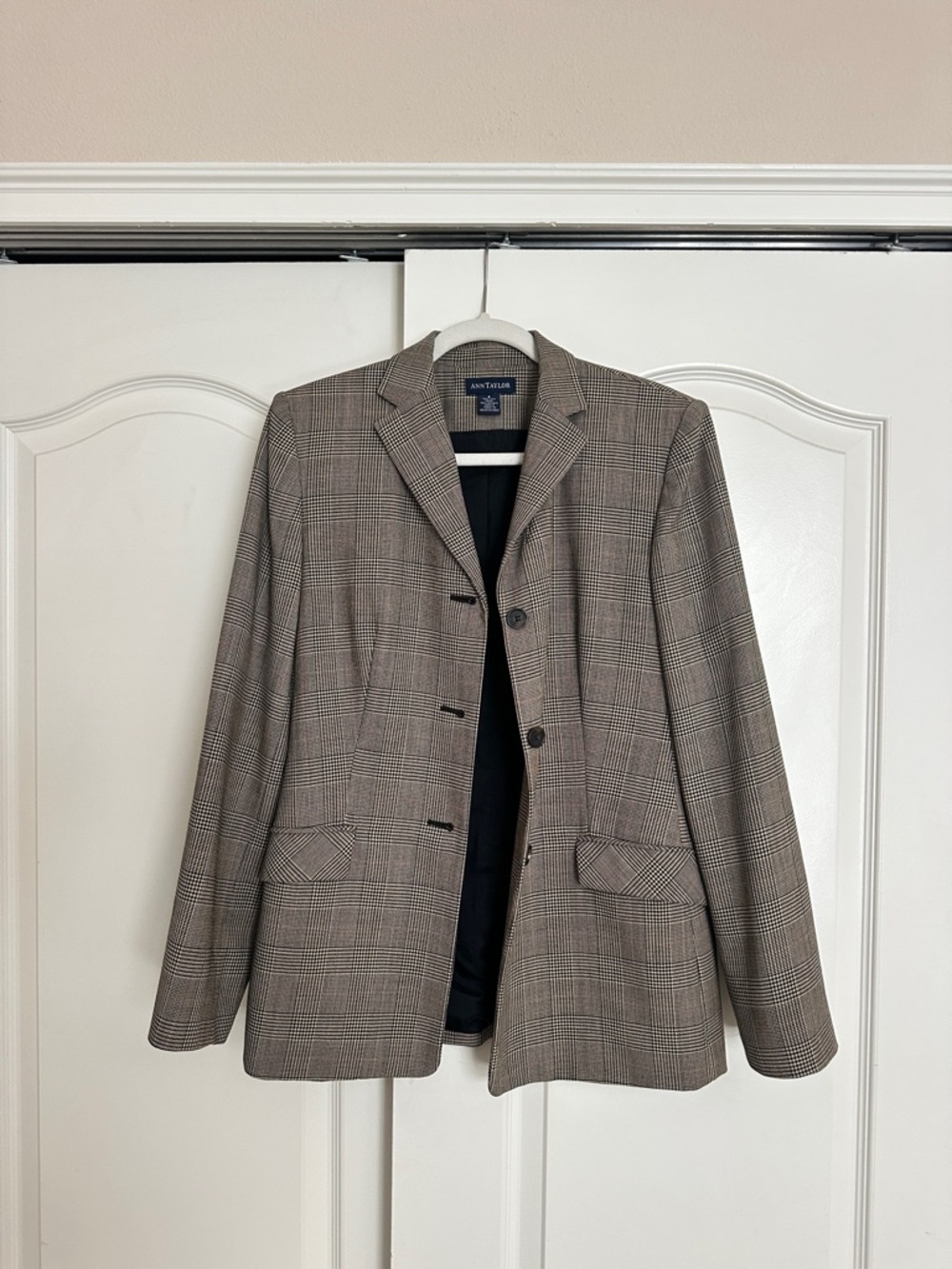 Ann Taylor Wool Blazer - Brown Plaid Pattern Women's Size 8 Vintage 90's